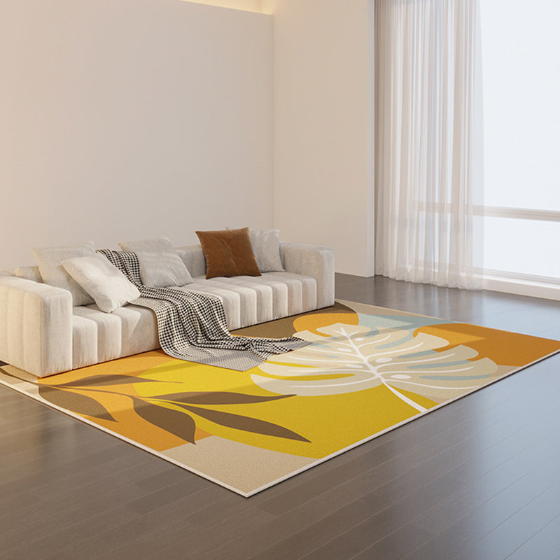 Casual Orange Rug Polyester Plants Rug Washable Rug for Living Room