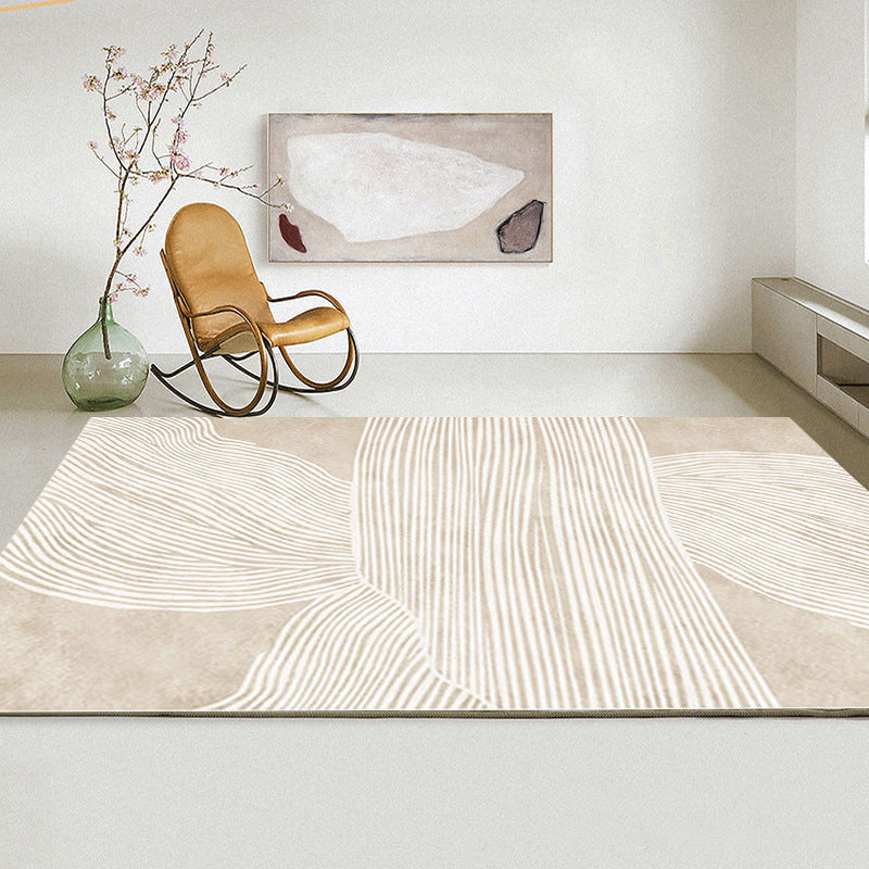 Modern Line Rug Light Brown Polyester Rug Stain Resistant Rug for Home Decor