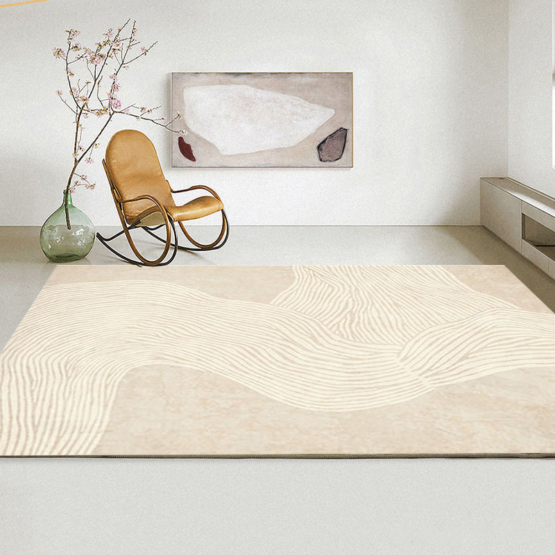 Modern Line Rug Light Brown Polyester Rug Stain Resistant Rug for Home Decor