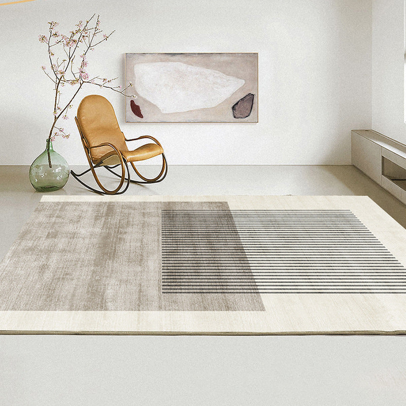 Modern Line Rug Light Brown Polyester Rug Stain Resistant Rug for Home Decor