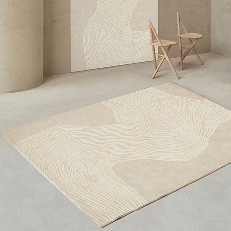 Modern Line Rug Light Brown Polyester Rug Stain Resistant Rug for Home Decor