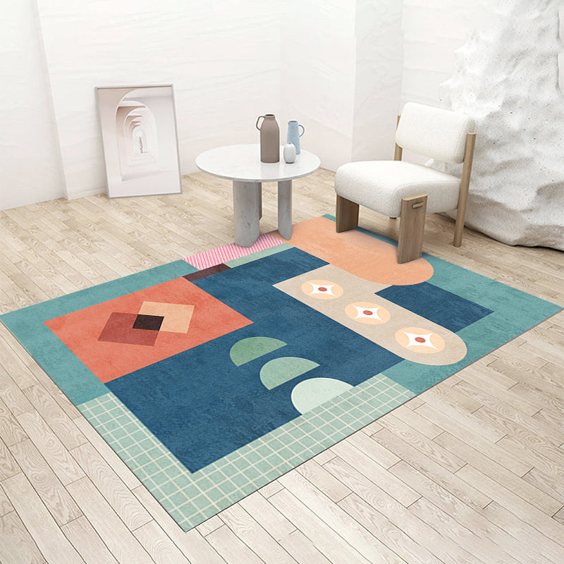 Green Modern Rug Polyester Circle Rug Stain Resistant Rug for Home Decor