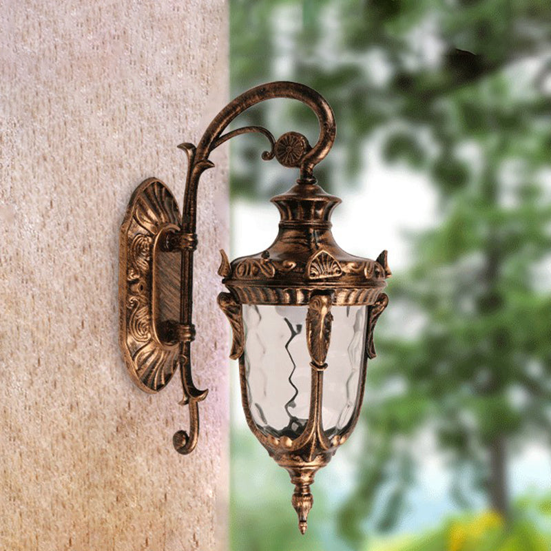 1 Light Wall Mount Lighting Lodges Acorn Shape Clear Water Glass Wall Lamp Sconce in Brass