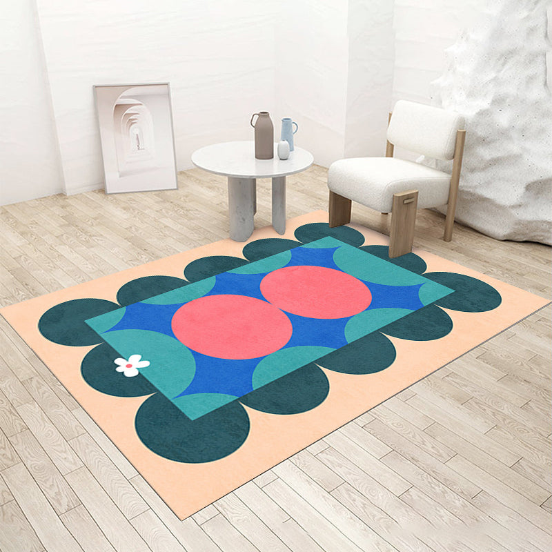 Green Modern Rug Polyester Circle Rug Stain Resistant Rug for Home Decor