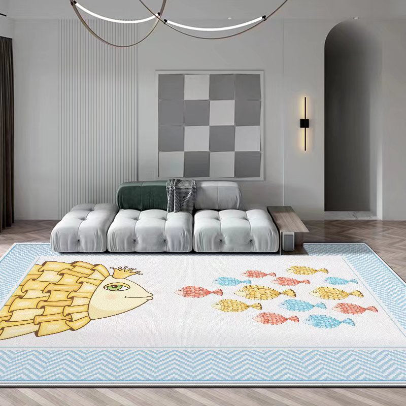 Light Blue Pattern Rug Modern Polyester Area Rug Stain Resistant Rug for Living Room