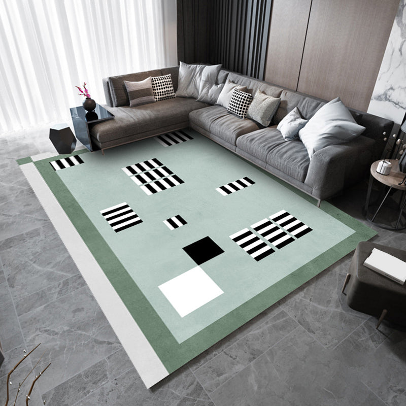 Green Modern Rug Polyester Striped Rug Stain Resistant Rug for Home Decor