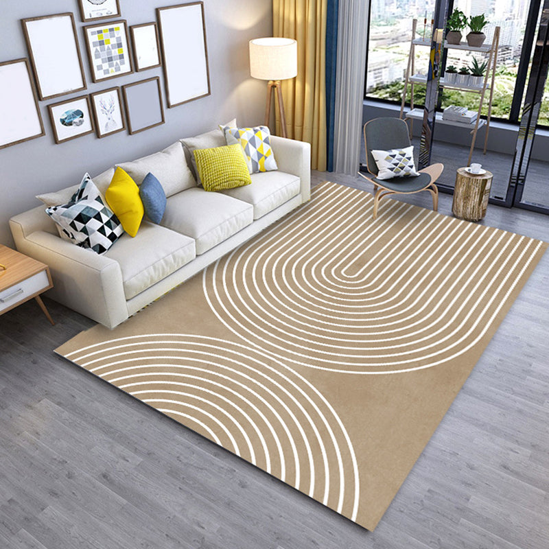 Grey Modern Carpet Polyester Line Carpet Washable Rug for Home Decor