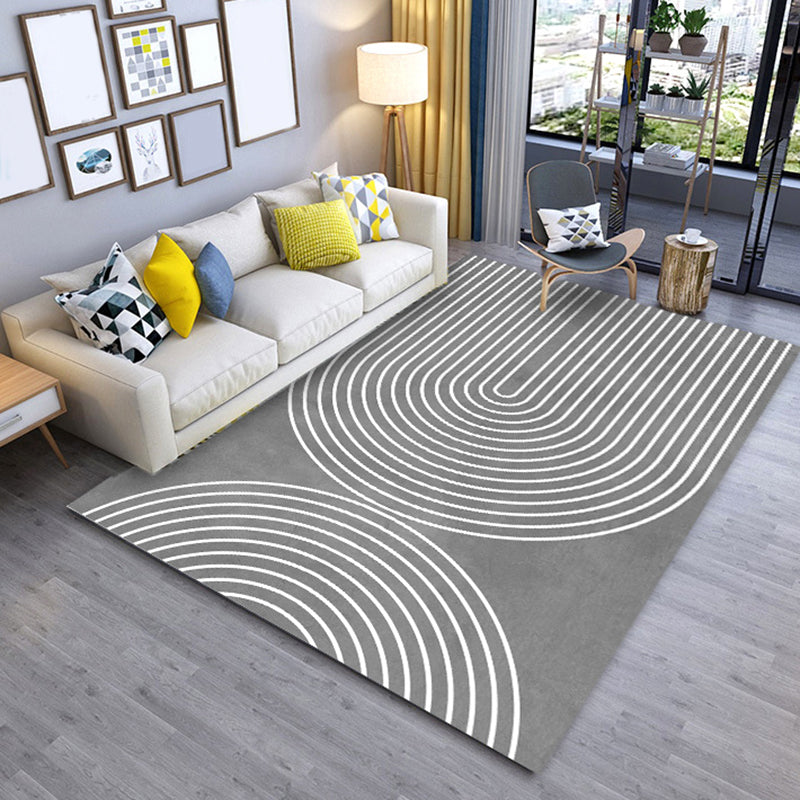 Grey Modern Carpet Polyester Line Carpet Washable Rug for Home Decor