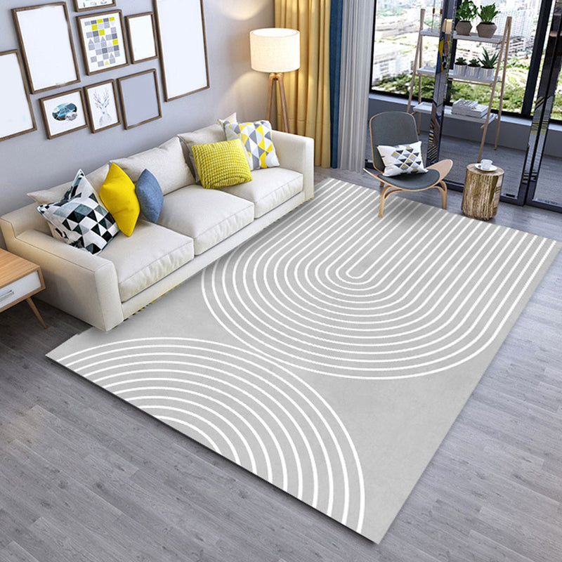 Grey Modern Carpet Polyester Line Carpet Washable Rug for Home Decor