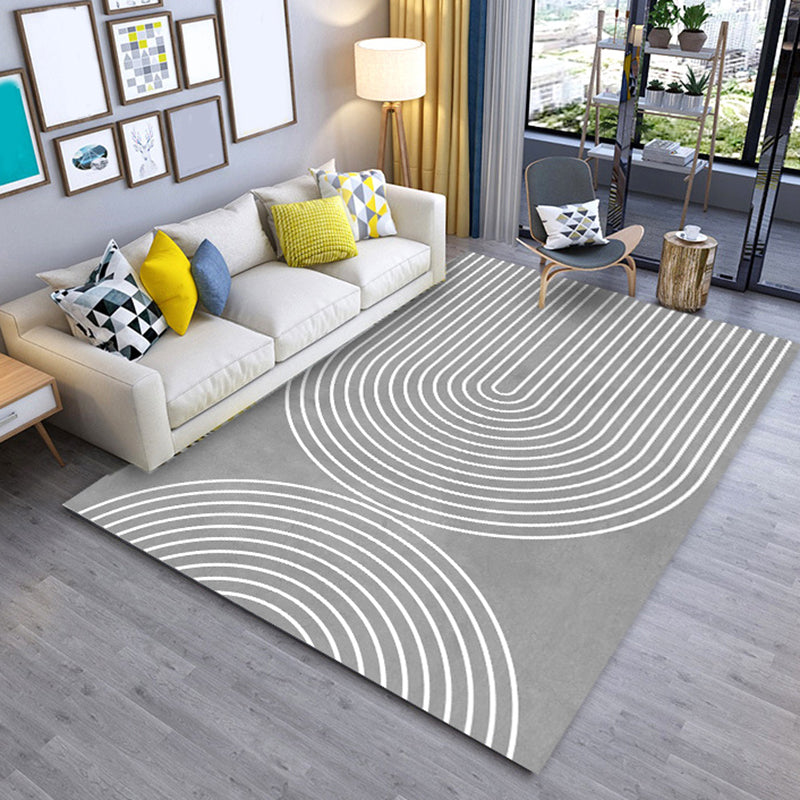 Grey Modern Carpet Polyester Line Carpet Washable Rug for Home Decor