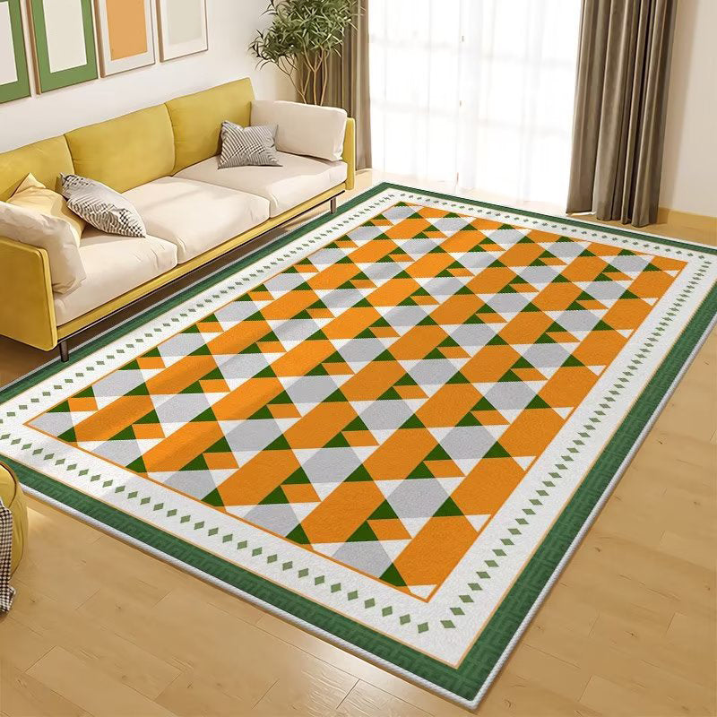 Orange Modern Carpet Polyester Check Patern Carpet Washable Carpet for Home Decor