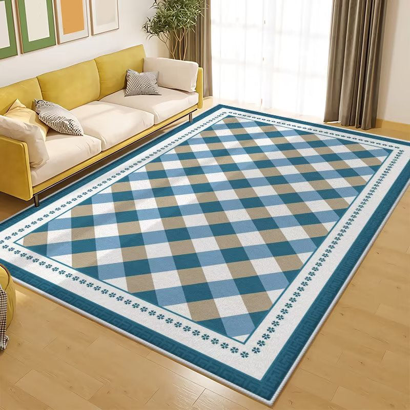 Orange Modern Carpet Polyester Check Patern Carpet Washable Carpet for Home Decor