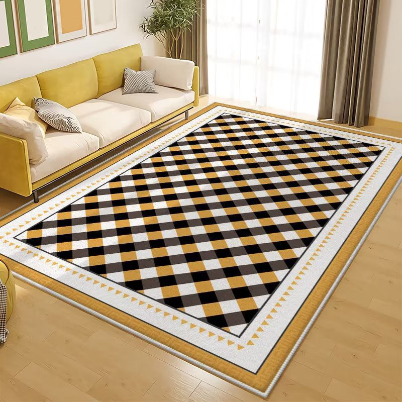 Orange Modern Carpet Polyester Check Patern Carpet Washable Carpet for Home Decor