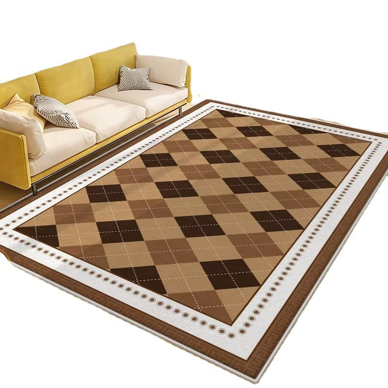 Orange Modern Carpet Polyester Check Patern Carpet Washable Carpet for Home Decor