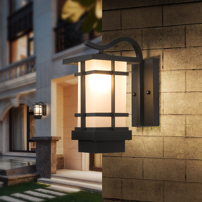 Metal Black Wall Light Sconce Crossing 1 Head Country Wall Mount Lamp with White/Yellow Glass Shade