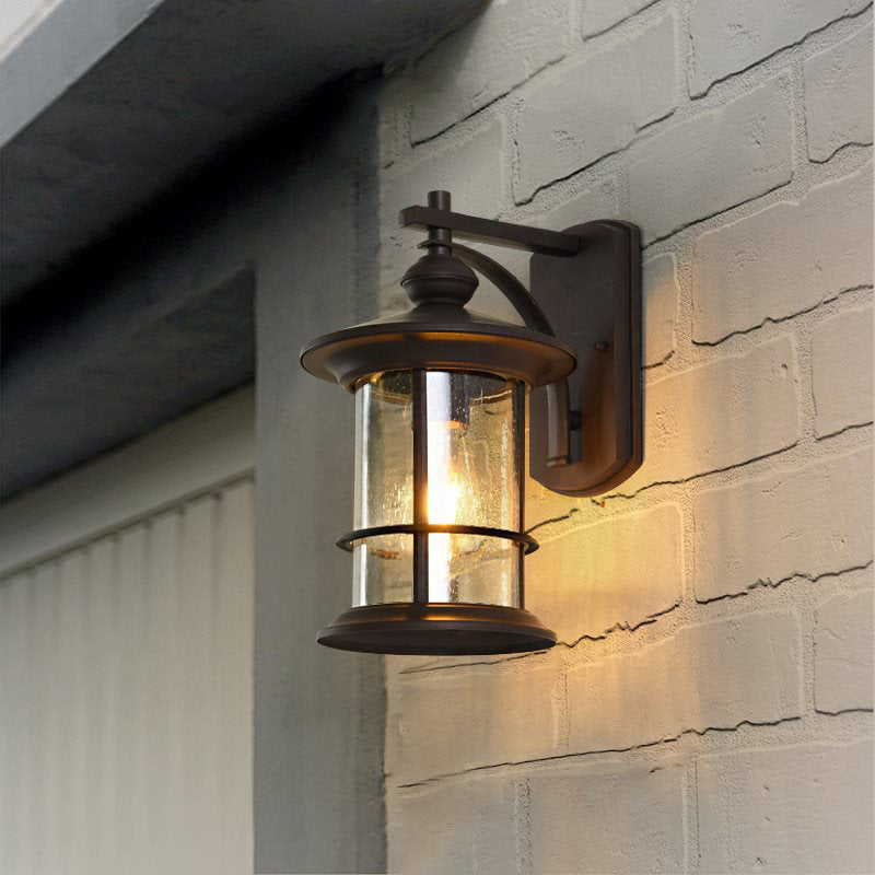 Cylindre en verre à graines à grève transparente Lodges légers 1-Bulb Lampe murale extérieure en noir / café pour jardin