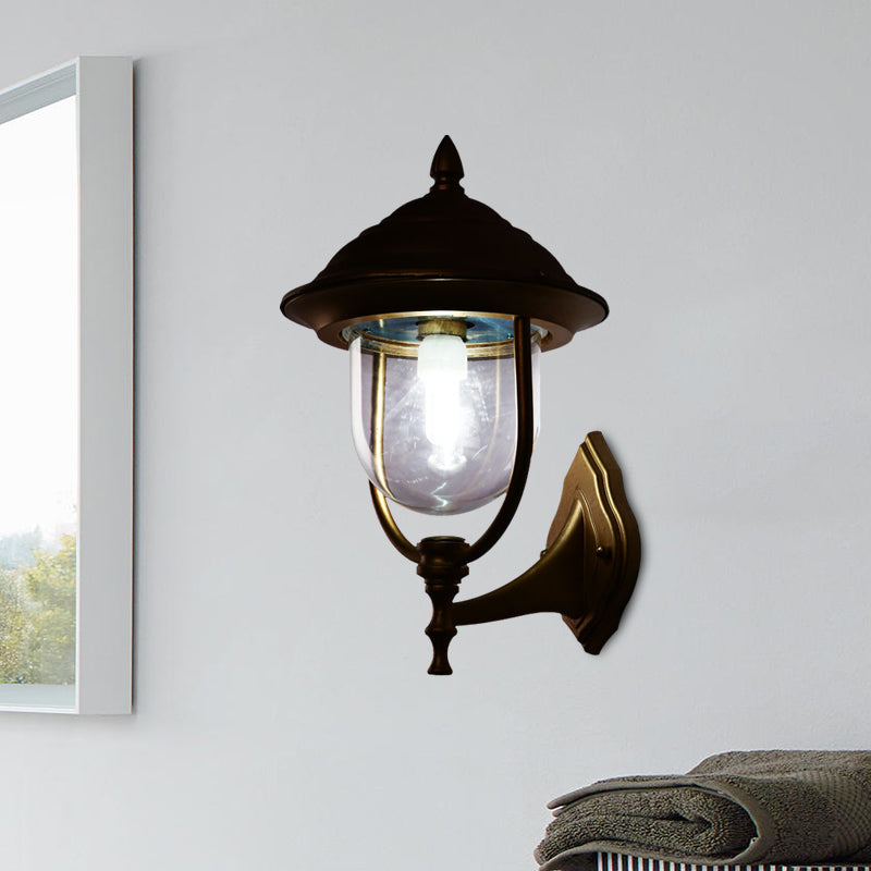 Lodges Urn Sconce Light Fixture 1-Light Metallic Wall Lighting Ideas in Black/Brass with Clear Glass Shade