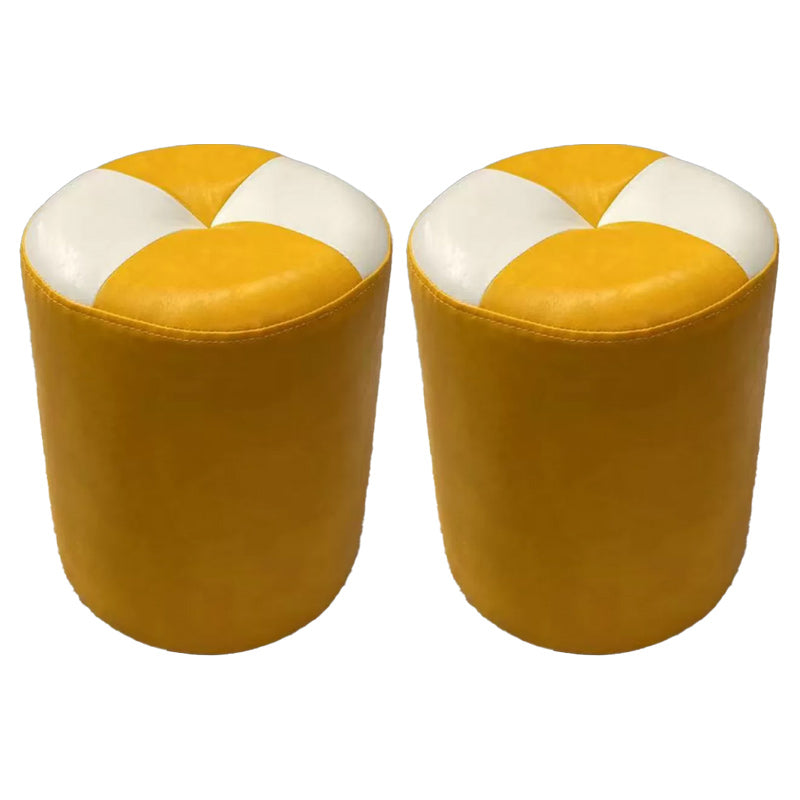 Color Block Pouf Cylinder Shape Faux Leather Contemporary Stain Resistant Pouf