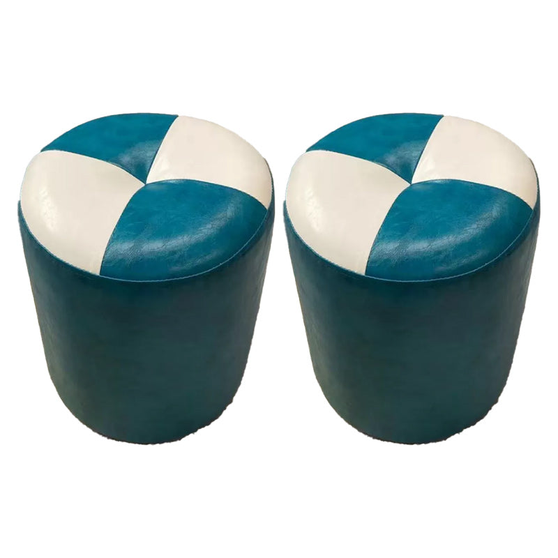 Color Block Pouf Cylinder Shape Faux Leather Contemporary Stain Resistant Pouf