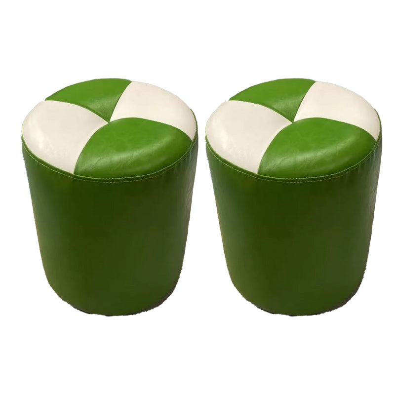 Color Block Pouf Cylinder Shape Faux Leather Contemporary Stain Resistant Pouf