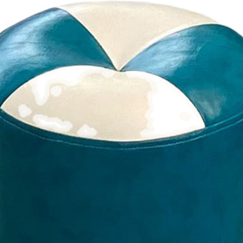Color Block Pouf Cylinder Shape Faux Leather Contemporary Stain Resistant Pouf