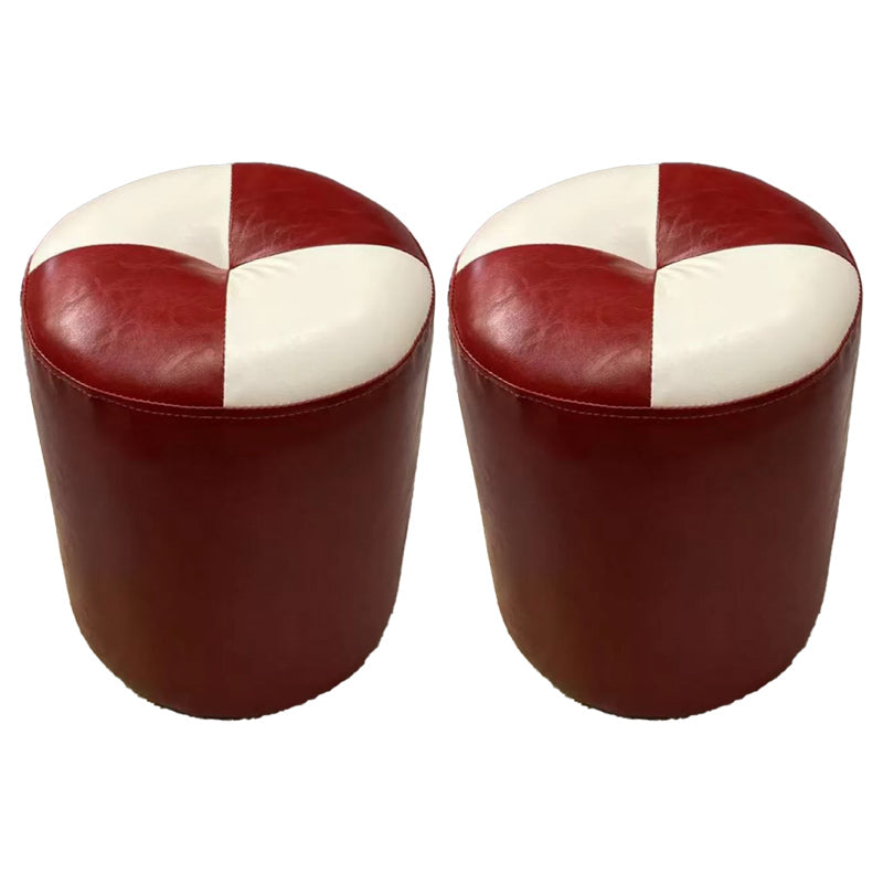 Color Block Pouf Cylinder Shape Faux Leather Contemporary Stain Resistant Pouf