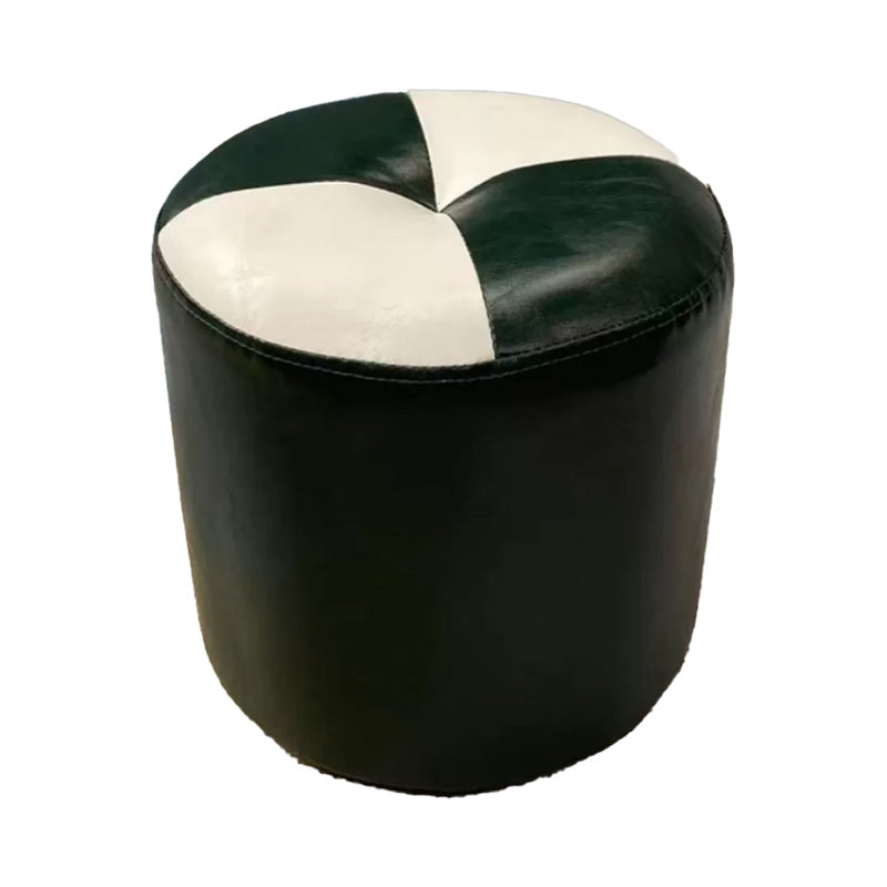 Color Block Pouf Cylinder Shape Faux Leather Contemporary Stain Resistant Pouf