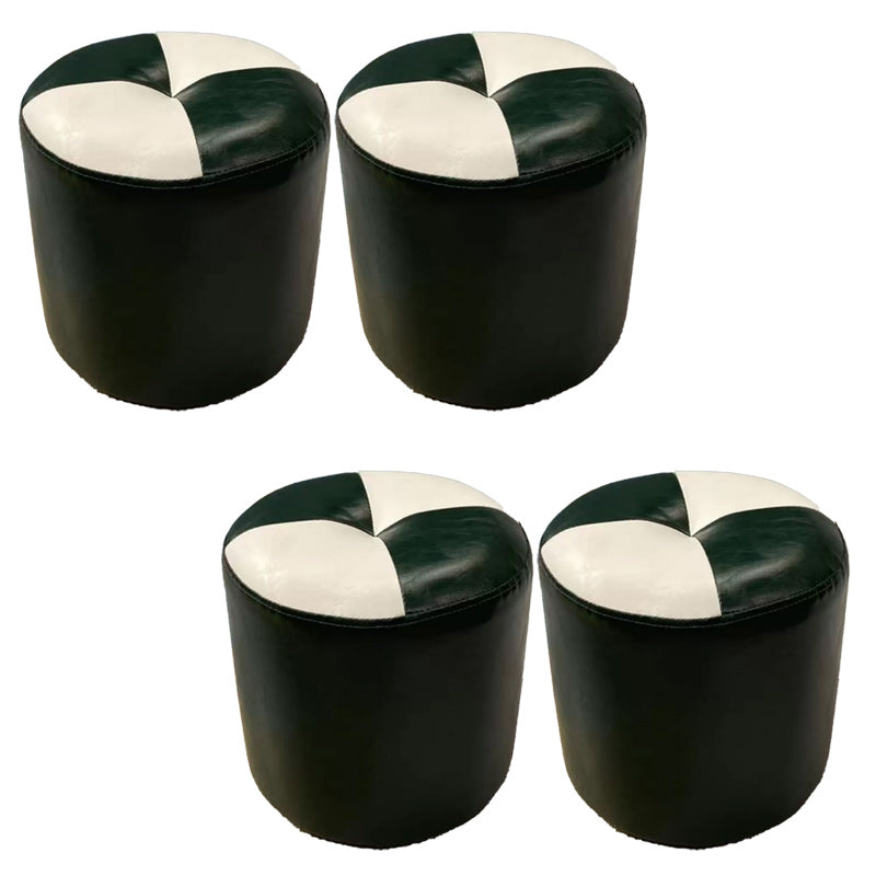 Color Block Pouf Cylinder Shape Faux Leather Contemporary Stain Resistant Pouf