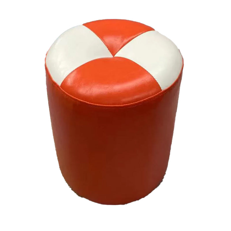 Color Block Pouf Cylinder Shape Faux Leather Contemporary Stain Resistant Pouf