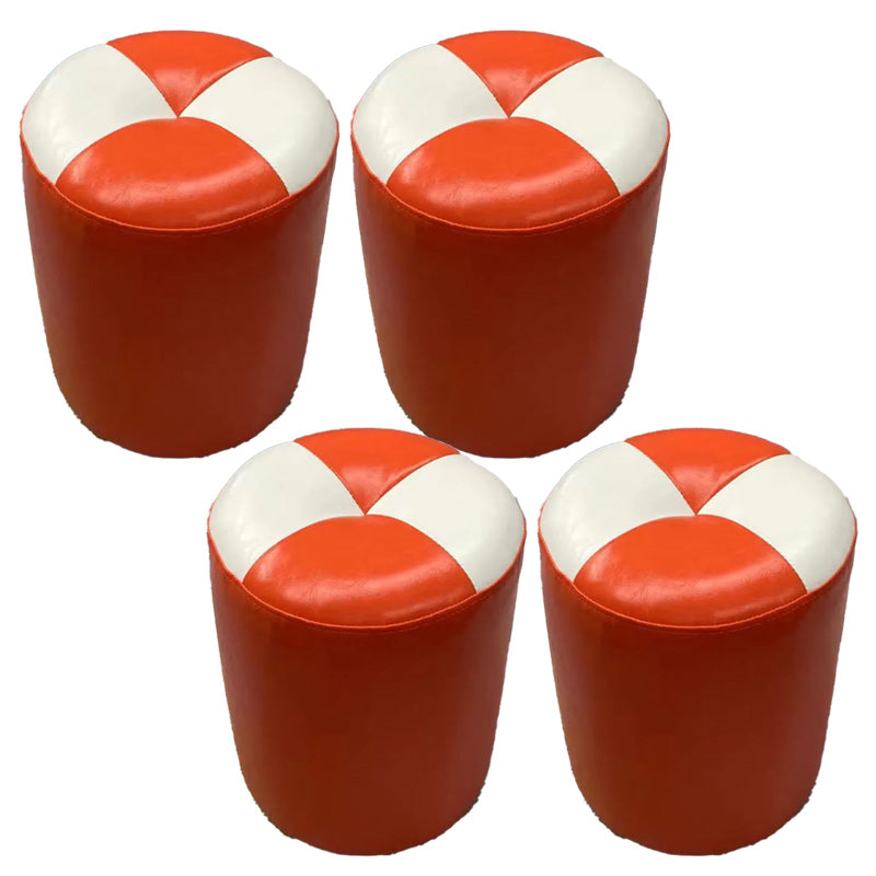 Color Block Pouf Cylinder Shape Faux Leather Contemporary Stain Resistant Pouf