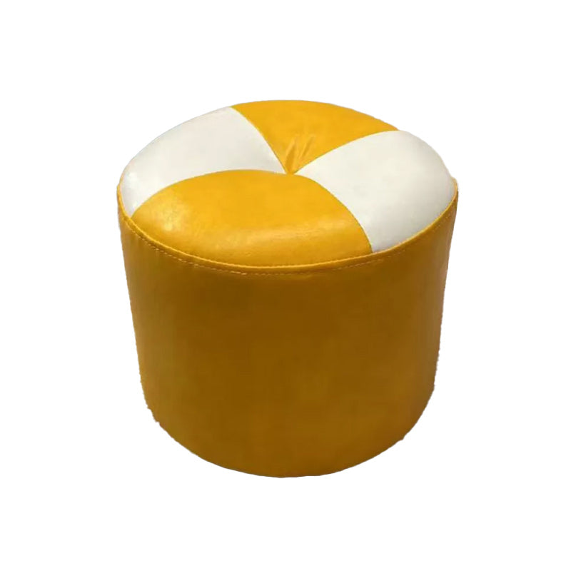 Color Block Pouf Cylinder Shape Faux Leather Contemporary Stain Resistant Pouf