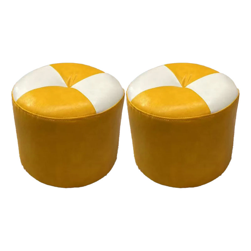 Color Block Pouf Cylinder Shape Faux Leather Contemporary Stain Resistant Pouf