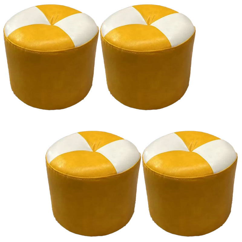 Color Block Pouf Cylinder Shape Faux Leather Contemporary Stain Resistant Pouf