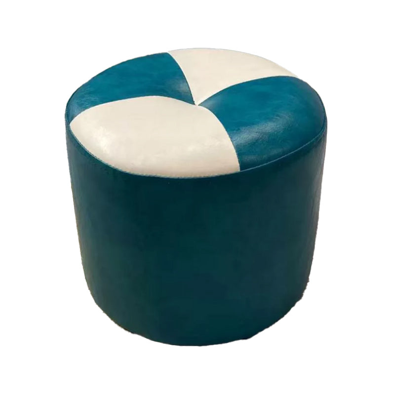Color Block Pouf Cylinder Shape Faux Leather Contemporary Stain Resistant Pouf