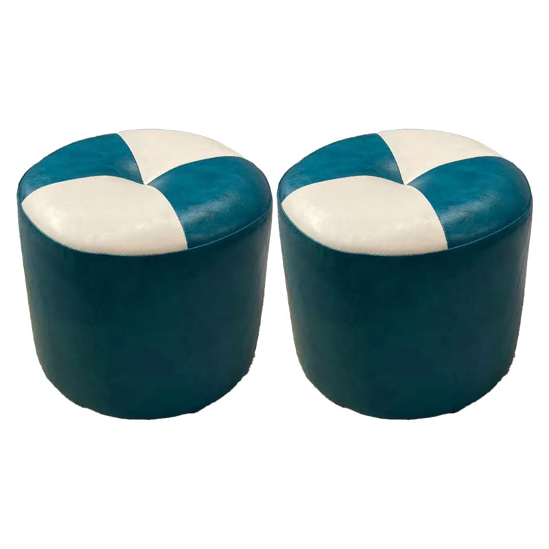 Color Block Pouf Cylinder Shape Faux Leather Contemporary Stain Resistant Pouf