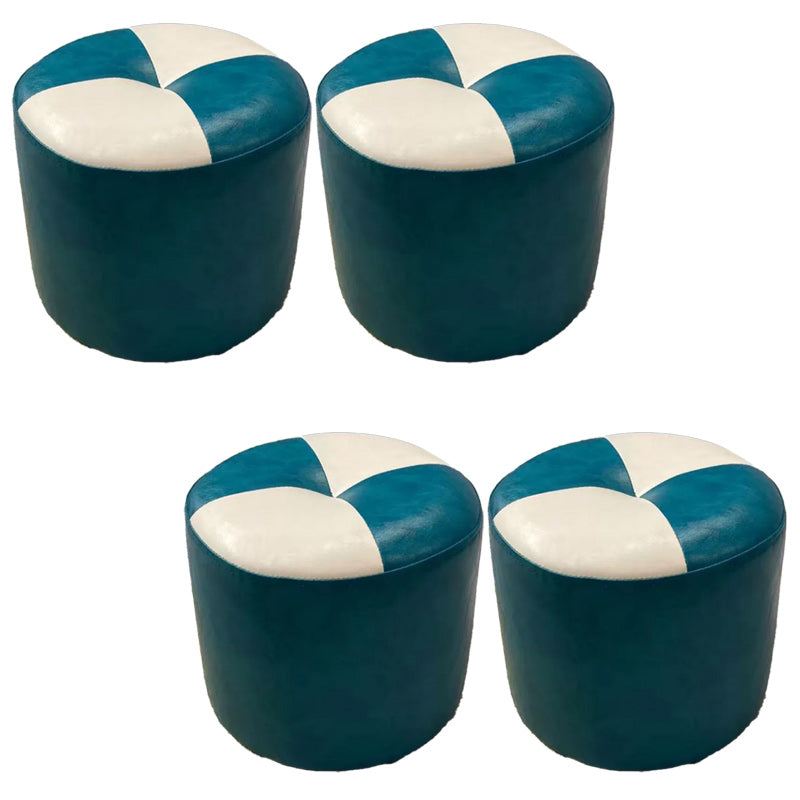 Color Block Pouf Cylinder Shape Faux Leather Contemporary Stain Resistant Pouf