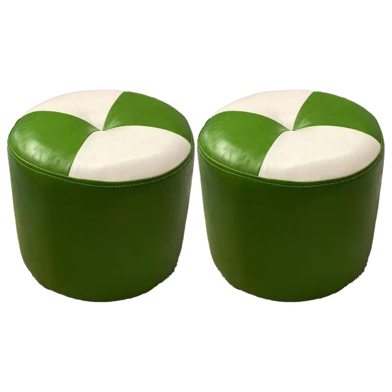 Color Block Pouf Cylinder Shape Faux Leather Contemporary Stain Resistant Pouf