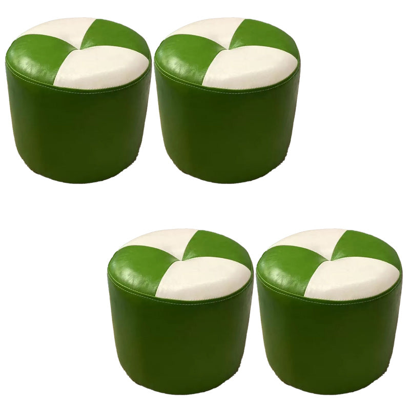 Color Block Pouf Cylinder Shape Faux Leather Contemporary Stain Resistant Pouf