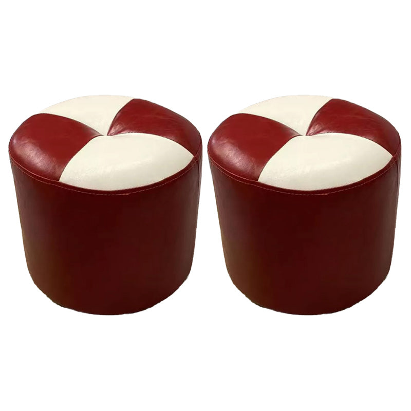 Color Block Pouf Cylinder Shape Faux Leather Contemporary Stain Resistant Pouf