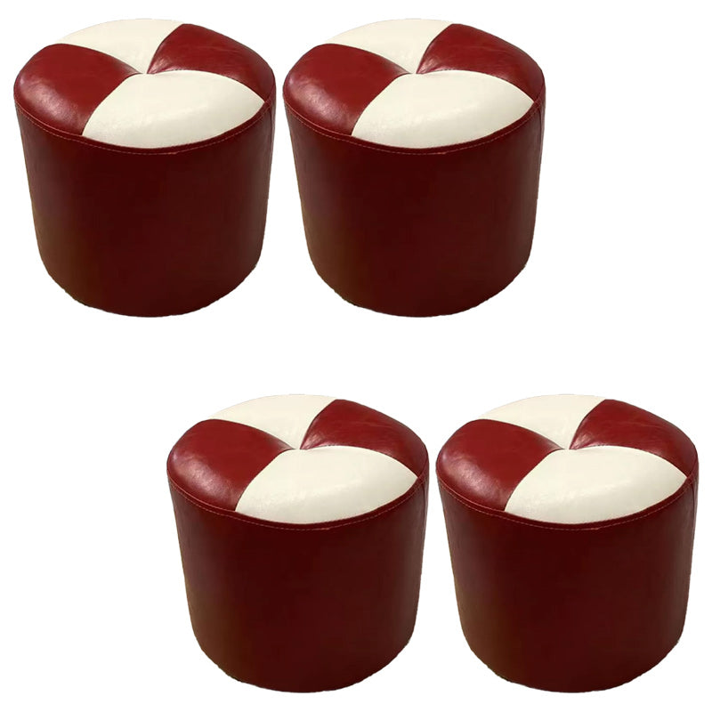 Color Block Pouf Cylinder Shape Faux Leather Contemporary Stain Resistant Pouf