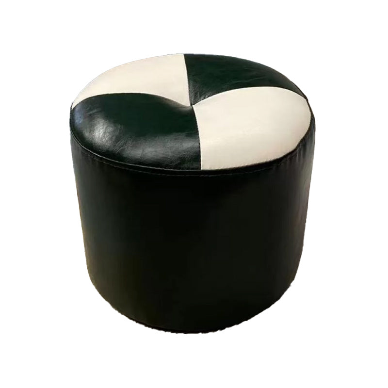 Color Block Pouf Cylinder Shape Faux Leather Contemporary Stain Resistant Pouf