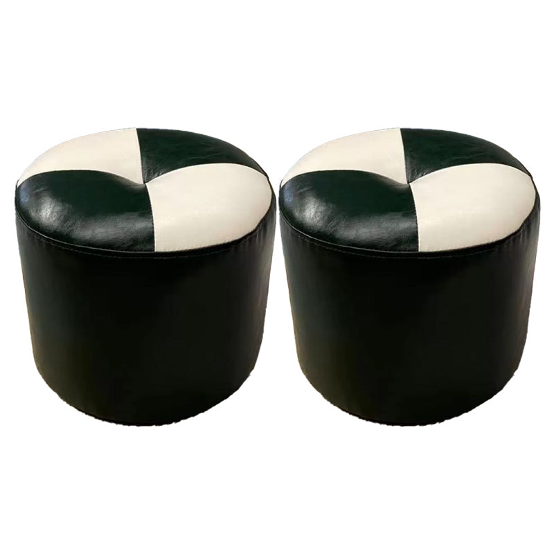 Color Block Pouf Cylinder Shape Faux Leather Contemporary Stain Resistant Pouf