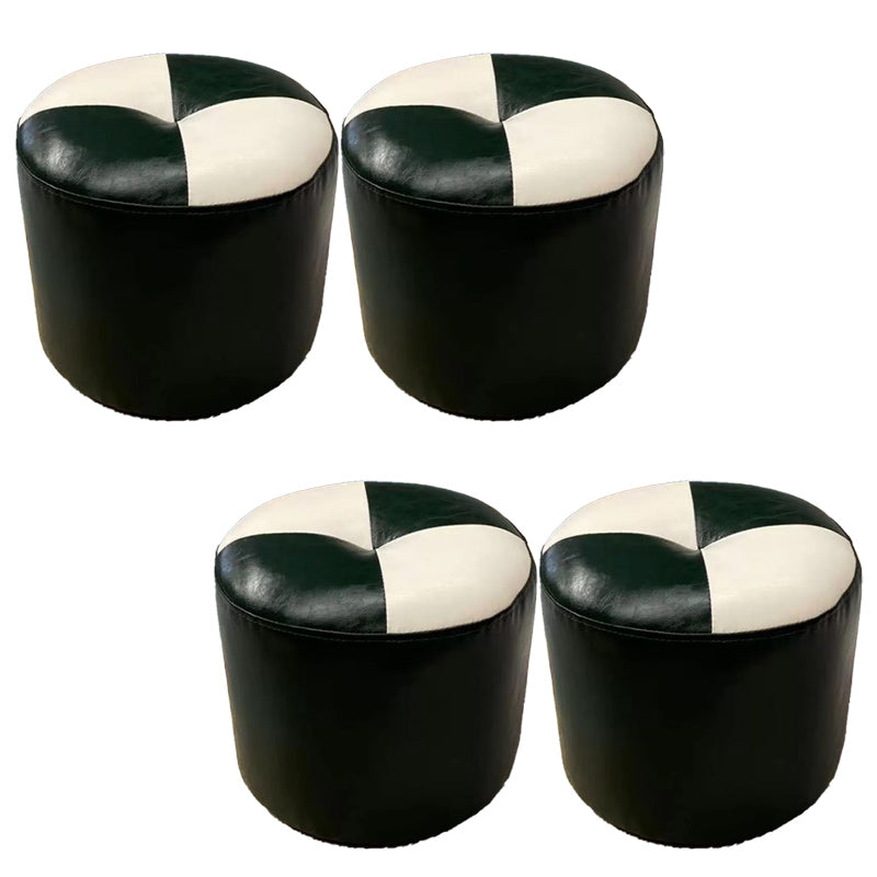 Color Block Pouf Cylinder Shape Faux Leather Contemporary Stain Resistant Pouf