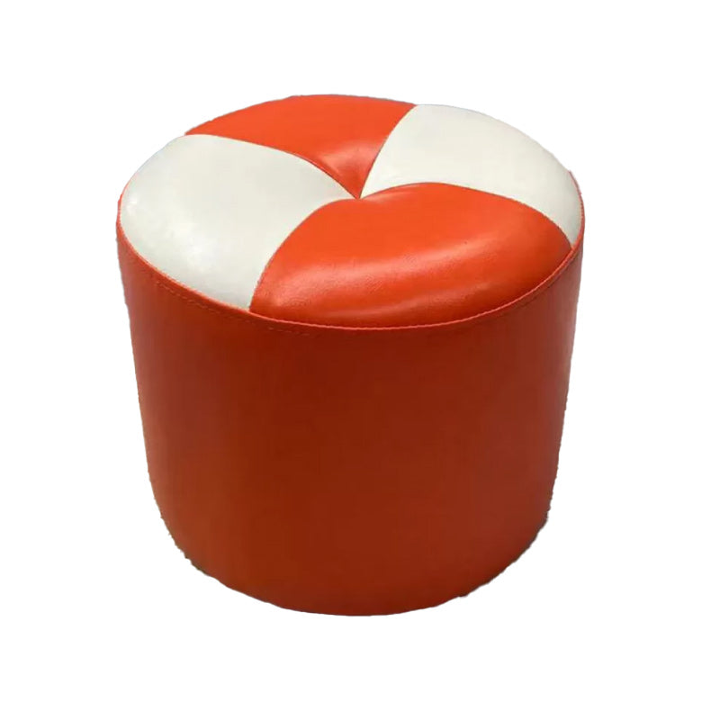 Color Block Pouf Cylinder Shape Faux Leather Contemporary Stain Resistant Pouf