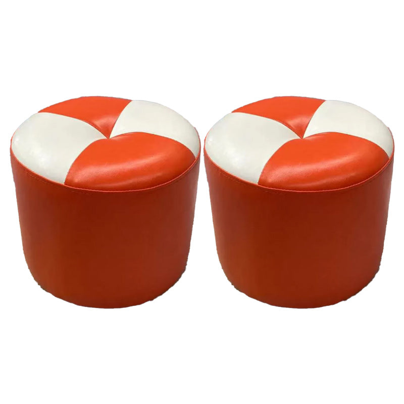 Color Block Pouf Cylinder Shape Faux Leather Contemporary Stain Resistant Pouf