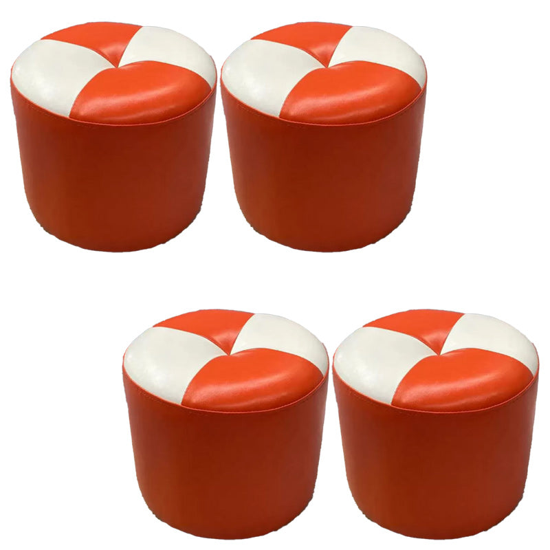 Color Block Pouf Cylinder Shape Faux Leather Contemporary Stain Resistant Pouf