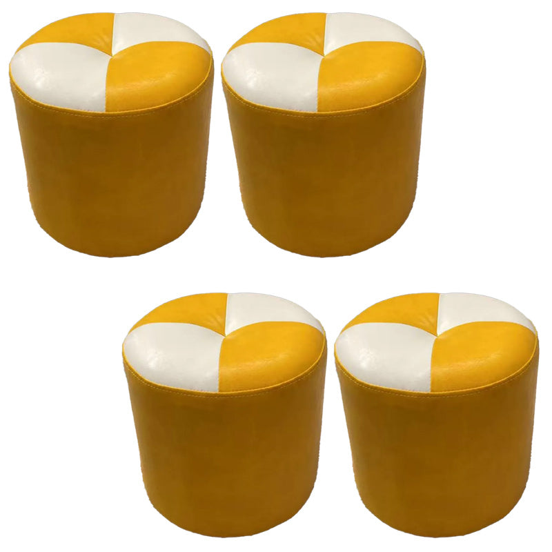 Color Block Pouf Cylinder Shape Faux Leather Contemporary Stain Resistant Pouf