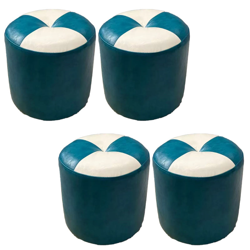 Color Block Pouf Cylinder Shape Faux Leather Contemporary Stain Resistant Pouf
