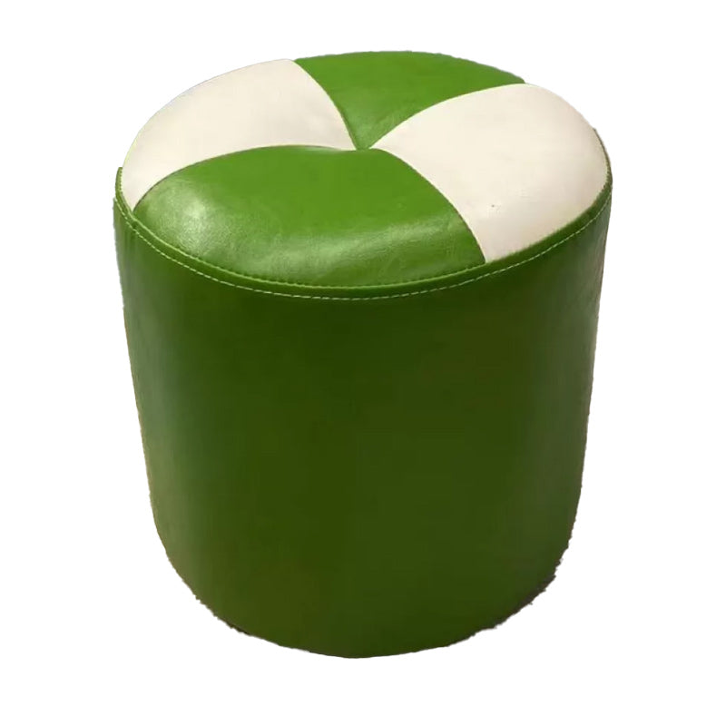 Color Block Pouf Cylinder Shape Faux Leather Contemporary Stain Resistant Pouf