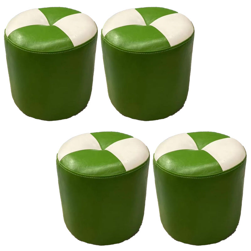 Color Block Pouf Cylinder Shape Faux Leather Contemporary Stain Resistant Pouf